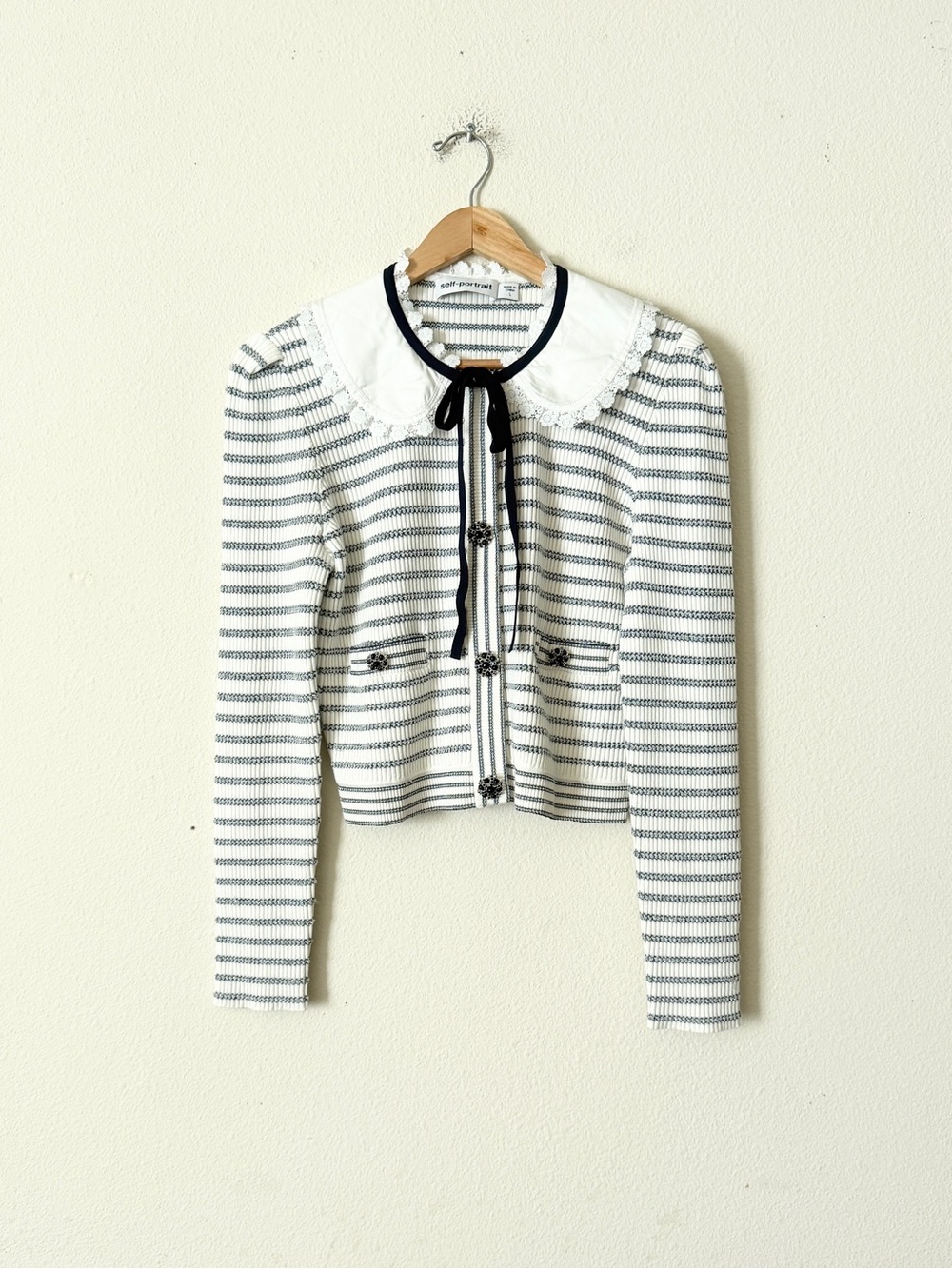 Self-portrait LARGE Striped Metallic Lurex Embellished cardigan